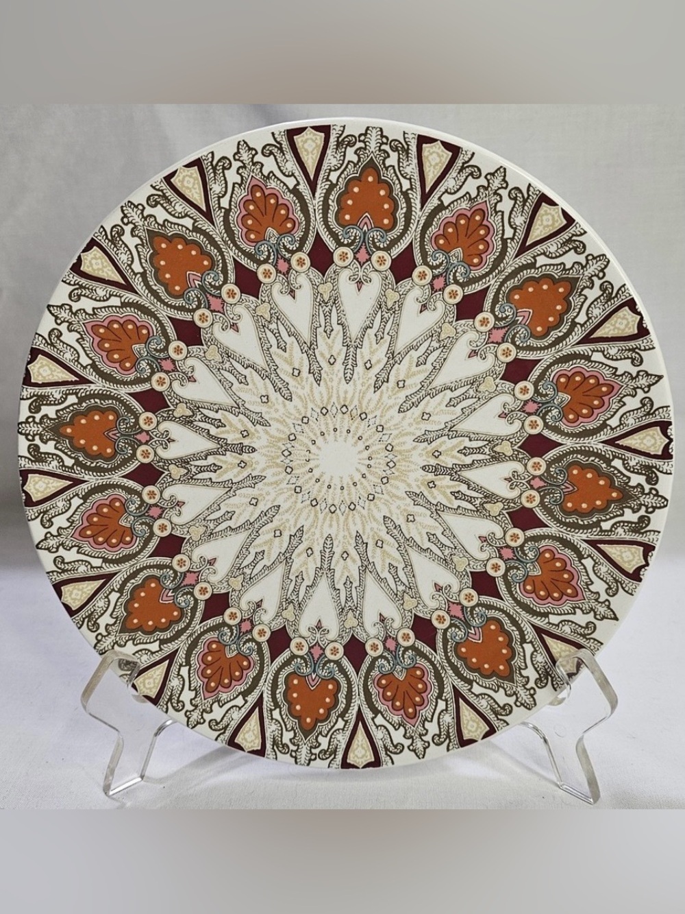 Pottery Barn 2 PAISLEY BROWN 8.75" Salad Plate Mid Century Textile Print. NWT